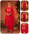 Red Colour Viscose Chanderi Online Kurti With Bottom Dupatta Wholesale SET0231